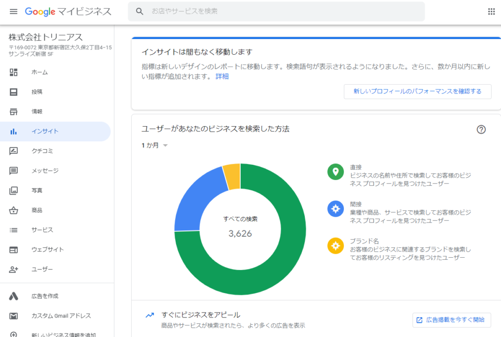 Googleマイビジネスインサイト画面